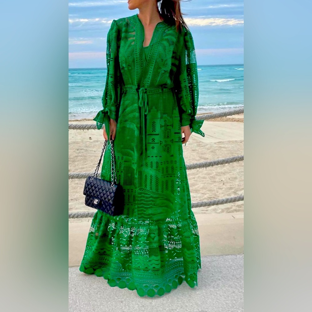 House Of Harlow 1960 Green Guipure Lace Maxi Dress